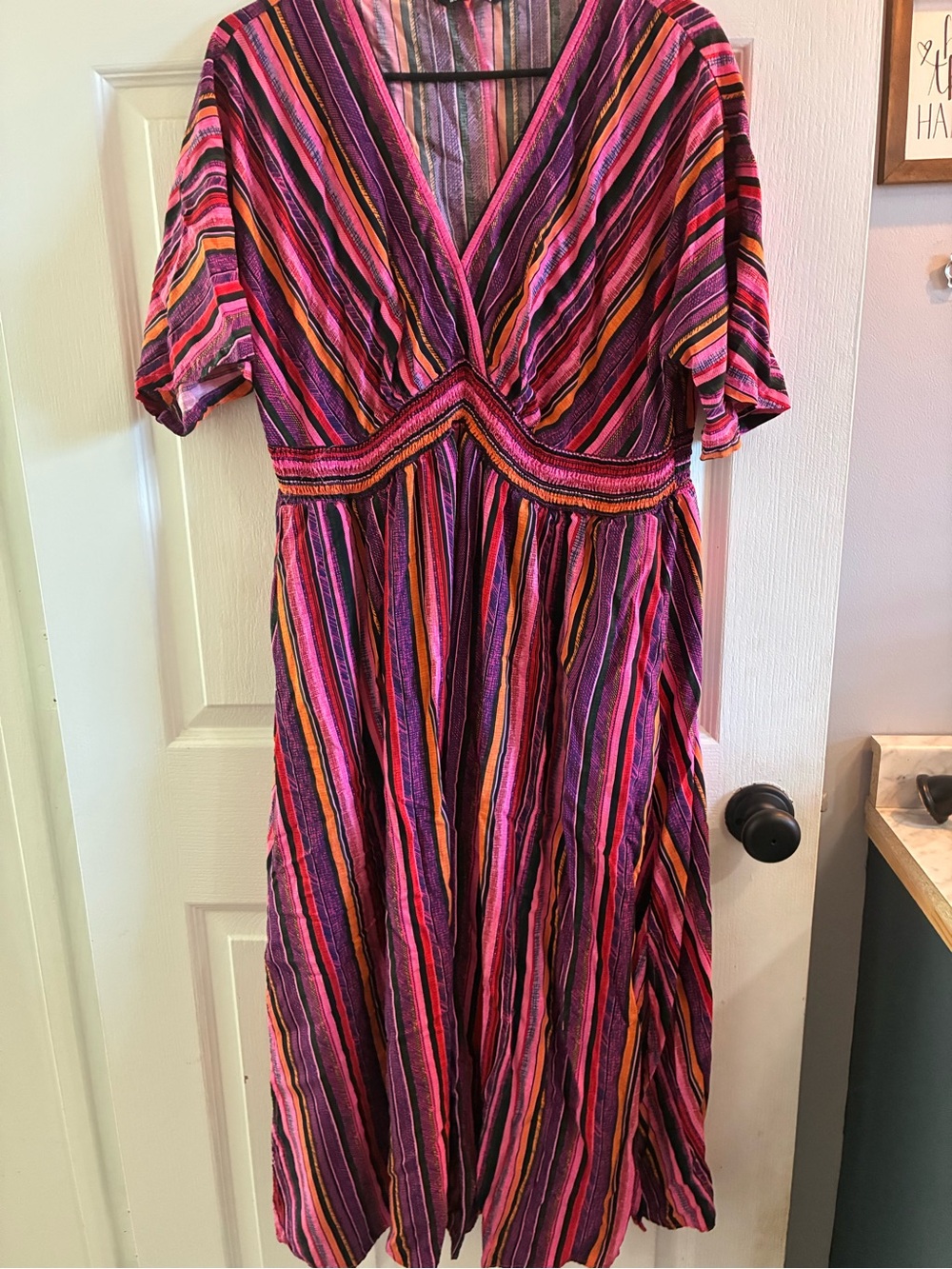 BloomChic Striped Midi Dress Size 14/16 Pink Purple Boho Empire Waist